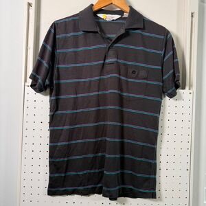 Southern Classics Vintage Men Black Striped Acrylic Polo Shirt Short Sleeve Thin